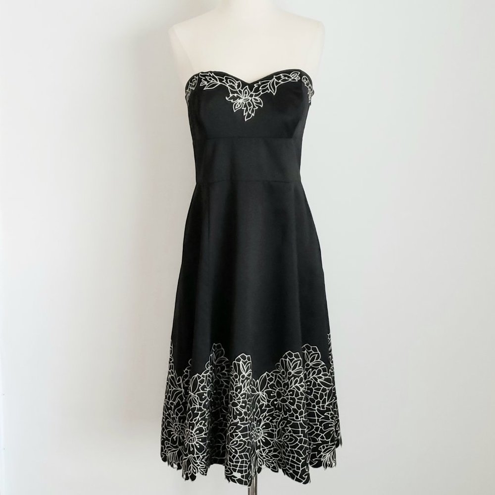 WHBM Satin & Floral Embroidered Strapless Dress